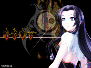 Anime girl black hair blue 7 - dark background free wallpaper