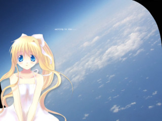 Anime girl white dress flying 2 - blue sky free wallpaper