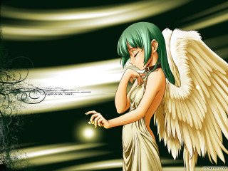 Green hair angel wings crying - her finger free wallpaper