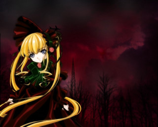 Anime girl blonde dress forest - gothic free wallpaper for desktop