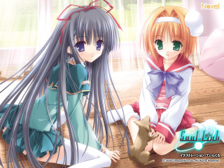 Anime girls cat sitting school - their lap free wallpaper