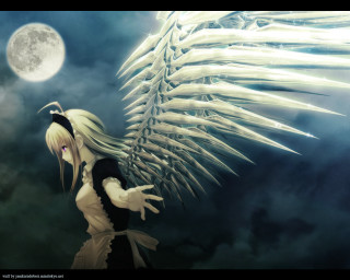 Moonlit gothic maid wings long - a matte painting free wallpaper