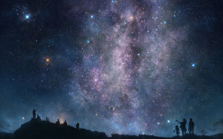 People hill night sky stars 3 - ufotable free wallpaper