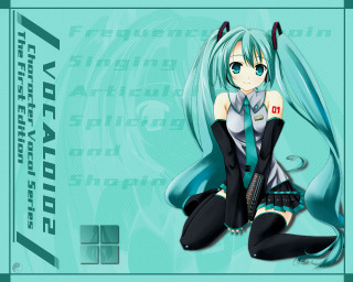 Anime girl blue hair sitting 2 - anime visual free wallpaper