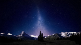 Night sky mountain range tree 2 - a night sky free wallpaper