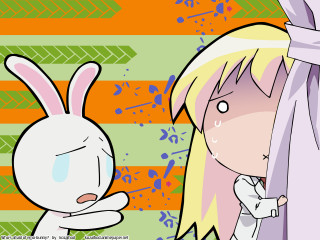 Girl rabbit curtain peeking orange - sticker free wallpaper
