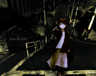 Girl browncoat white dress cityscape - a street corner free wallpaper