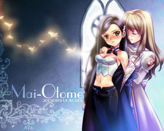 Anime hugging girls window blue - official art free wallpaper for desktop