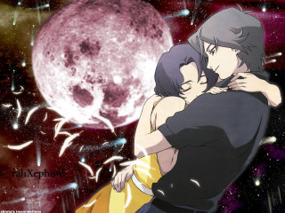 Couple hug fullmoon stars red - a full moon free wallpaper