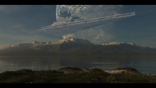 Mountain range space station sunset - a computer free wallpaper