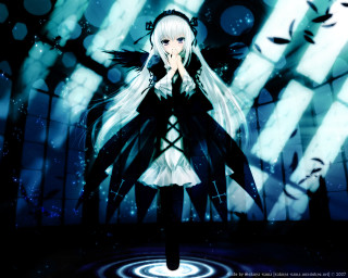 Anime whitehair blackclothes bluebackground stars - black clothes free wallpaper
