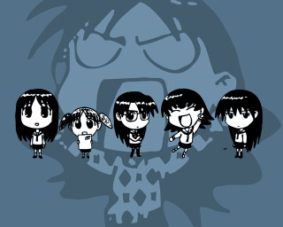 Cartoon girls blue background shadows - madhouse free wallpaper