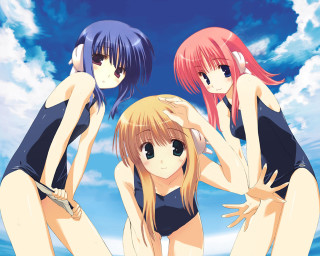 Three anime girls beach swimsuits - suit free wallpaper