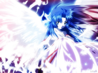 Angelic bluehaired girl wings starred - her shoulder free wallpaper