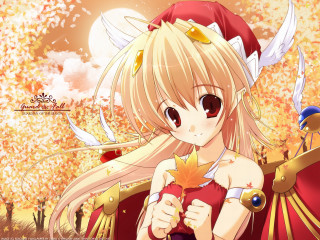 Anime girl blonde red dress - a red hat free wallpaper