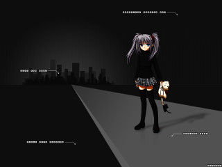 Girl black dress white umbrella - a city skyline in the background free wallpaper