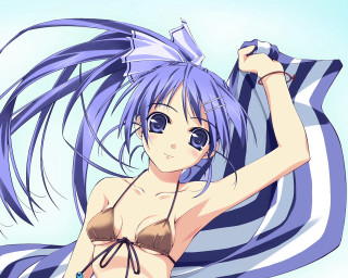 Blue hair anime woman towel - the camera free wallpaper