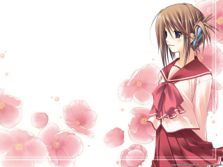 Anime girl red dress flower 2 - a pink flower free wallpaper