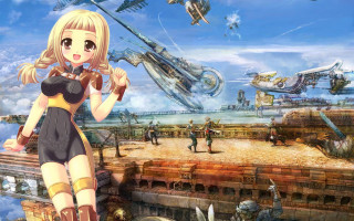 Girl bridge plane blonde sky - hint of yayoi kasuma free wallpaper