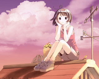 Girl roof flower basket anime - a roof free wallpaper