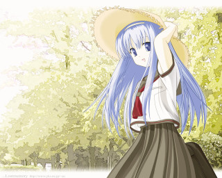 Blue hair girl walking woods - the wood free wallpaper