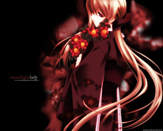 Anime girl floral kimono dark - dark background free wallpaper