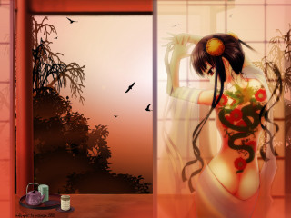 Woman flower door bird vase - ayako rokkaku free wallpaper