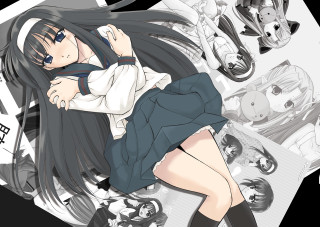 Girl uniform wind hair dog - the floor free wallpaper