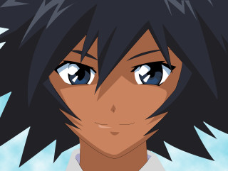 Black hair blue eyes closeup - a blue sky background free wallpaper