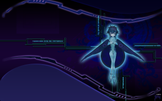 Anime girl blue dress black - a blue swirl free wallpaper