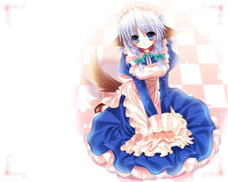 Anime blue dress white hair 2 - floor free wallpaper