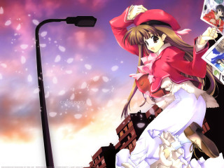 Woman redhat whitedress book streetlight - a book in her hand free wallpaper