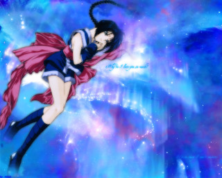 Anime girl flying space aurora - a red cape free wallpaper