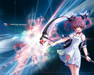 Girl sword dress blue background - holding free wallpaper