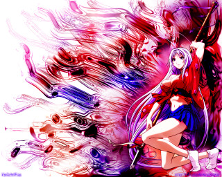 Woman sword colorful paint anime - face and body free wallpaper