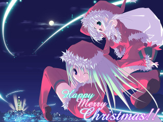 Anime christmas reindeer girls fireworks - anime art free wallpaper