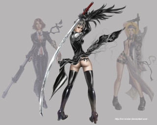 Gothic fantasy women sword 3girls - two other woman free wallpaper