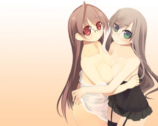 Anime girls hugging wind pink - half body free wallpaper