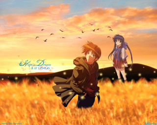 Autumn field birds flying mountains - kyoto animation free wallpaper for desktop