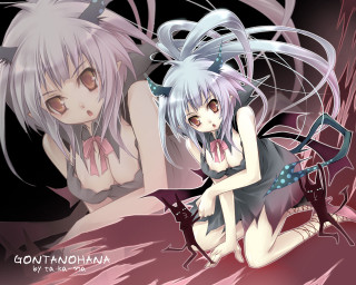 Anime girls bed demon costume - top of a bed together free wallpaper