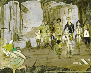 Group people street building child - a drawing of a group free wallpaper