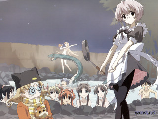 Anime girls pond cat dog - a group of anime characters free wallpaper