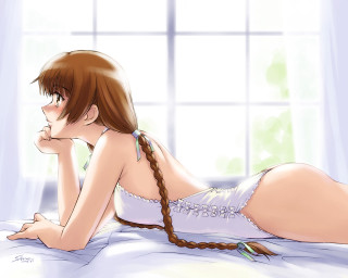 Woman braid white dress window - hint of yayoi kasuma free wallpaper