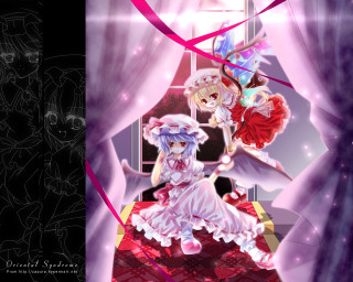 Anime couple stage window curtains - a detailed drawing free wallpaper