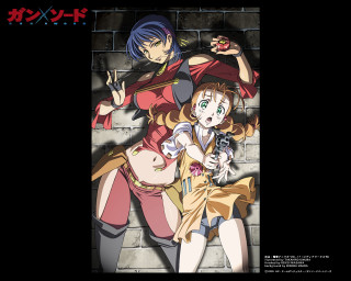 Anime couple brickwall gun blue - serial art free wallpaper