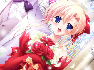 Woman red dress bouquet alice - a man in a suit and tie free wallpaper