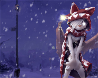 Cartoon cat scarf hat snow - a street light in the background free wallpaper