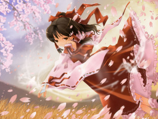 Woman kimono flower field pink - a woman in a kimono free wallpaper