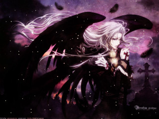 Woman black wings graveyard anime - gothic free wallpaper for desktop