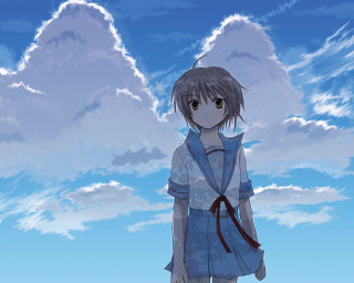 Girl cloudy sky blue dress - blue sky free wallpaper